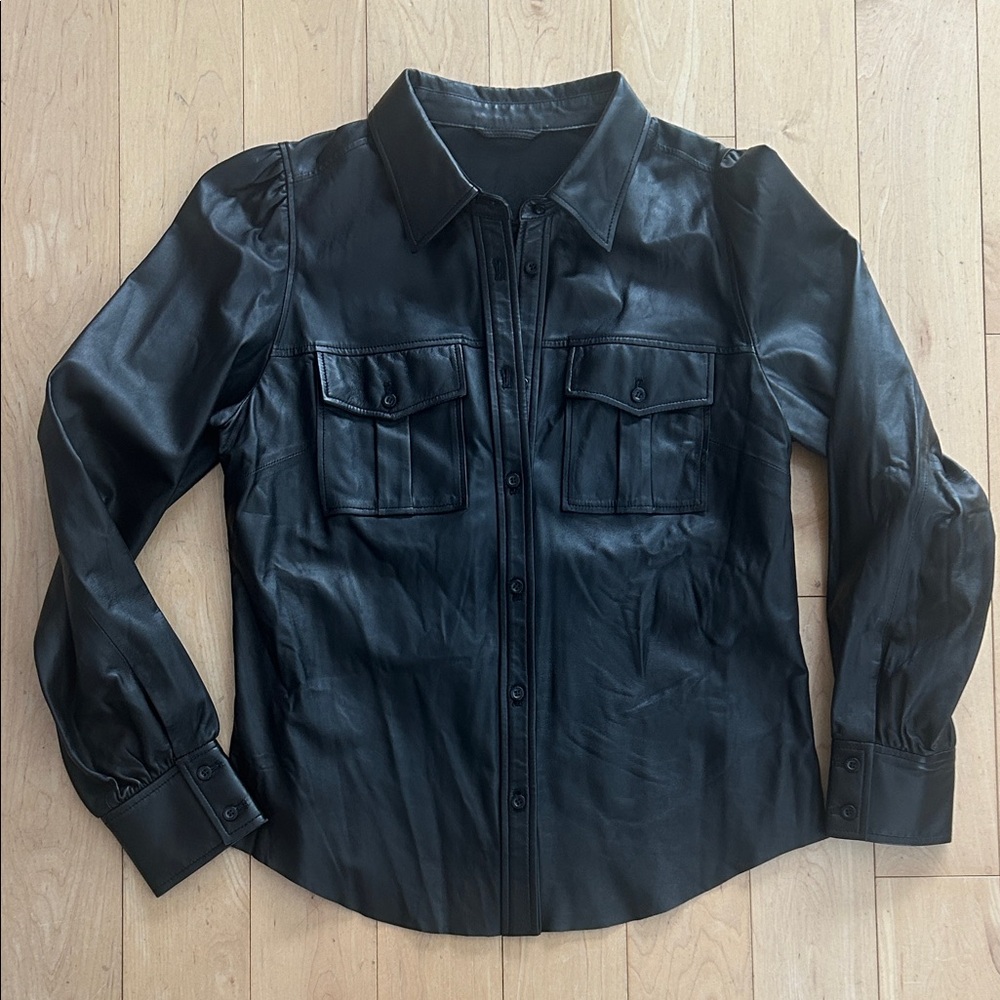 FRAME Lamb leather button up shirt